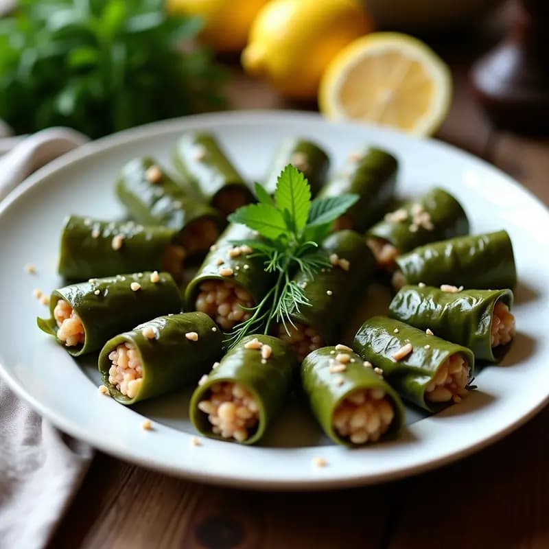 Dolmades de Vino y Hierbas: Receta Griega con Hojas de Parra y Arroz Salvador