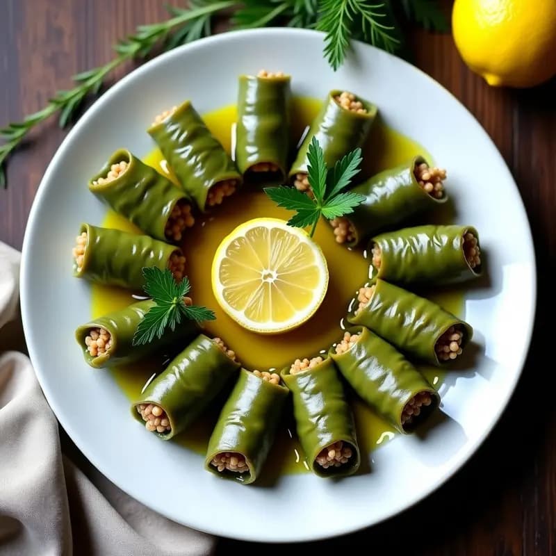 Dolmades de Vinogroneras: Hojas de Parra Rellenas de Arroz y Hierbas Frescas