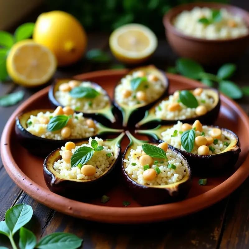 Dolmas de Berenjena Rellenos de Arroz Basmati y Hierbas: Entrante Armenio Vegano en 40 Minutos