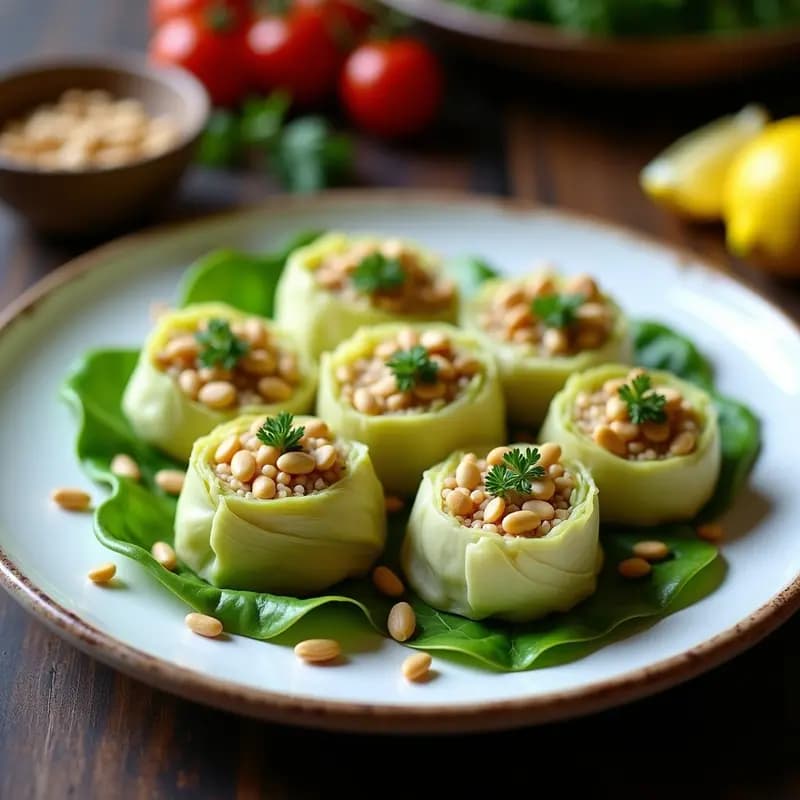 Dolmas de Col Rellena de Arroz Silvestre y Piñones: Receta Griega Vegana con Limón