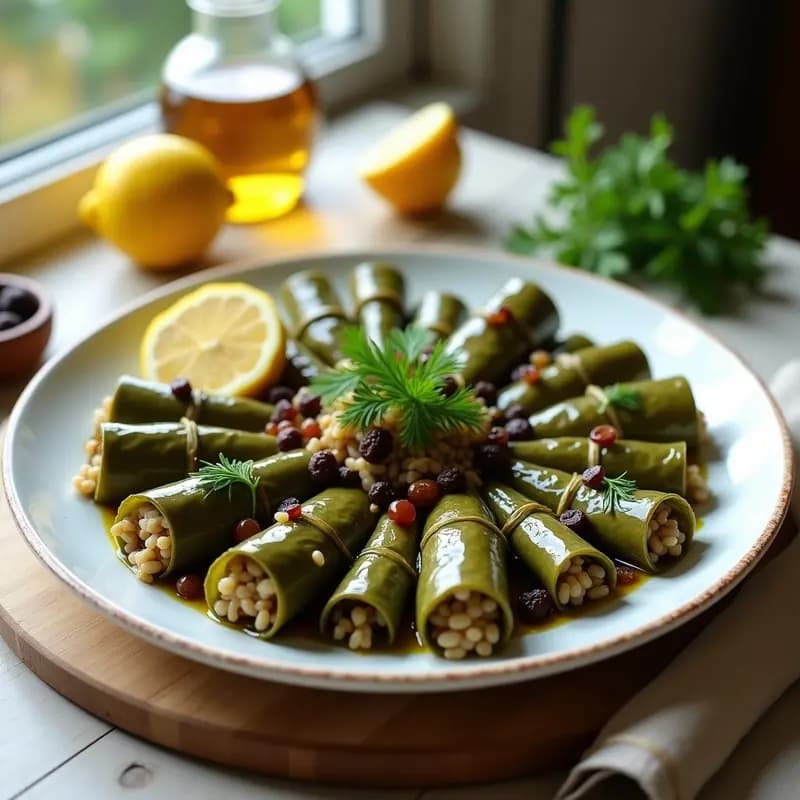 Dolmas de Hojas de Parra con Arroz Salvaje y Pasas: Entrante Griego Vegano