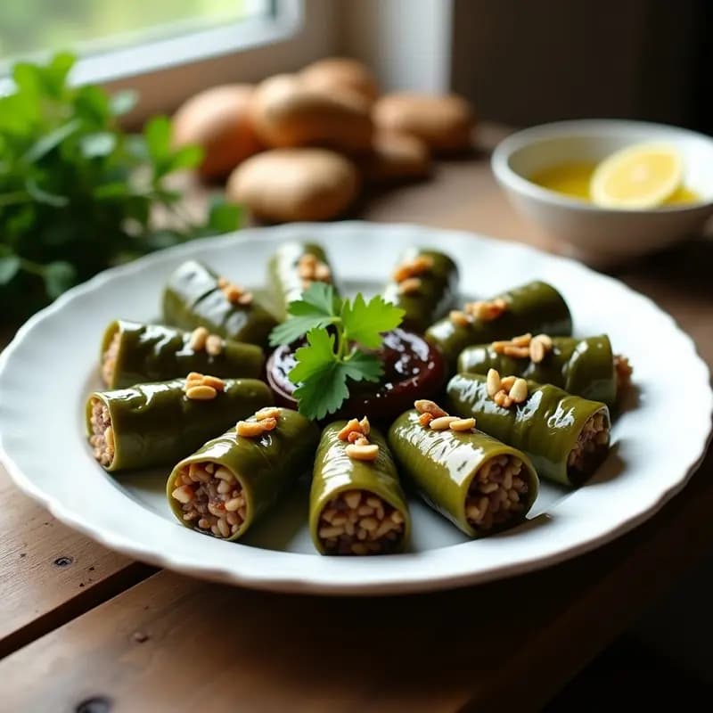 Dolmas de Hojas de Vid con Relleno de Arroz Silvestre y Pasas: Entrante Armenio Tradicional