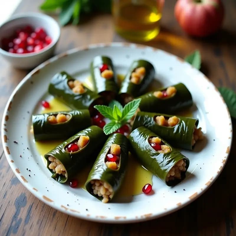 Dolmas de Viñeda con Arroz Silvestre y Pasas: Receta Griega Vegana y Sin Lactosa
