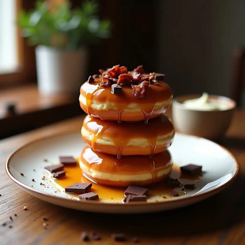 Donas de Bacon Glaseadas con Jarabe de Arce y Virutas de Chocolate: Desayuno en 20 Minutos
