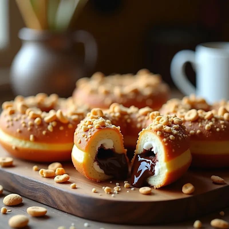Donas Rellenas de Chocolate y Marshmallows con Cobertura de Cereal Cap’n Crunch: Desayuno de Champion