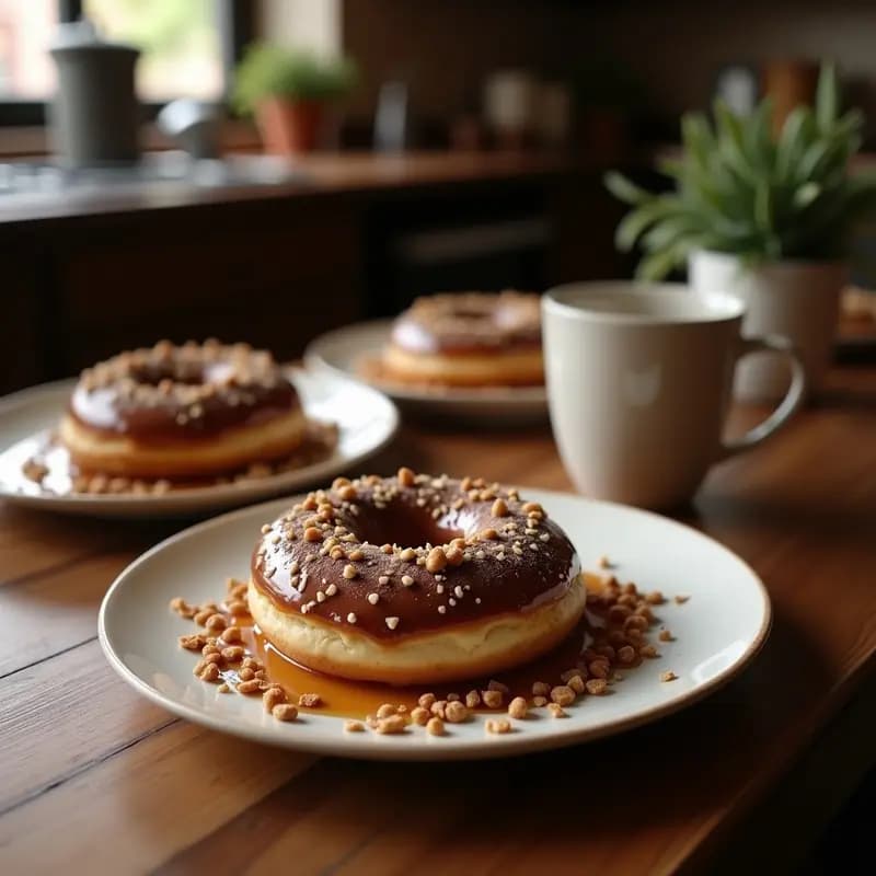 Donas de Chocolate con Relleno de Crema de Cacahuete y Cobertura de Caramelo y Nueces