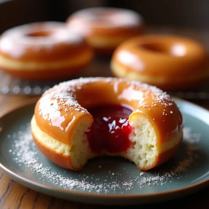 Donas Glaseadas rellenas de Crema de Cacahuete y Jalea de Frambuesa: Postre que Combina Sabores