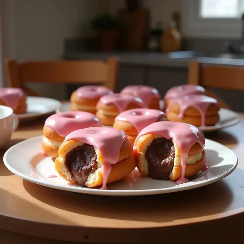 Donas Rellenas de Crema de Chocolate y Cubiertas de Glaseado Rosa: Receta Dulce para Desayunar como Rey