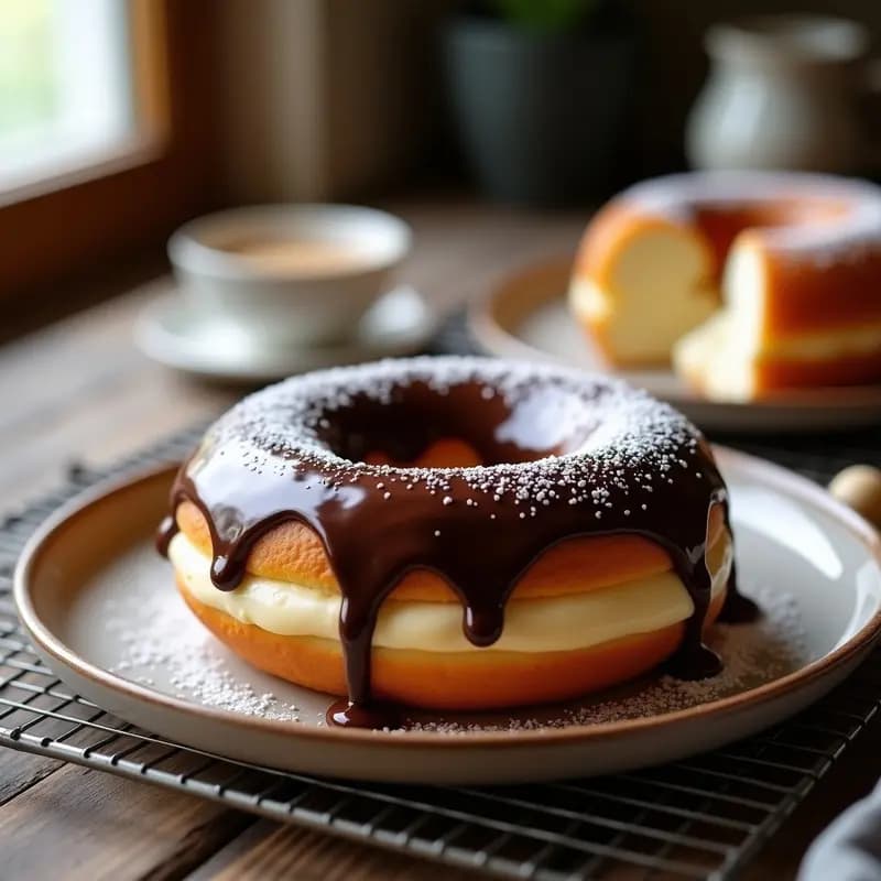Donas Gigantes Rellenas de Crema de Avellanas y Bañadas en Chocolate: Postre Italiano para Desayunos Decadentes