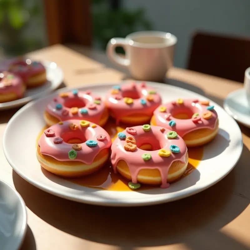 Donas Glaseadas con Cereal de Colores y Caramelo Líquido: Desayuno de Cuento