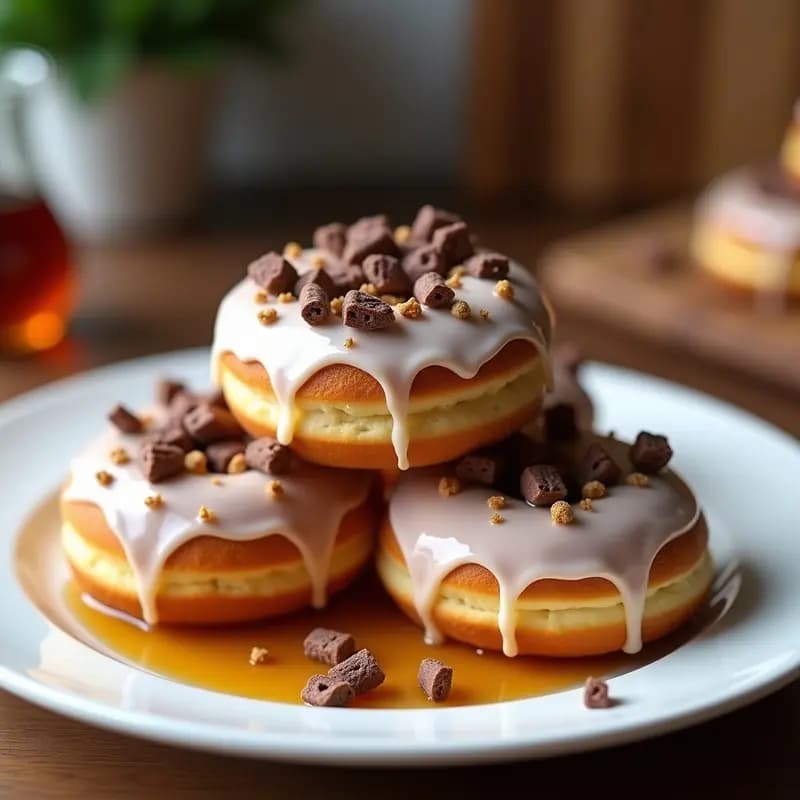 Donas Glaseadas con Toppings de Cereales Chocolateados y Sirope de Arce: Desayuno de Campeón
