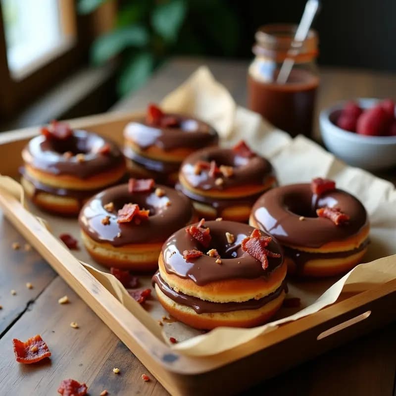 Donas Glaseadas Rellenas de Crema de Chocolate y Bacon: Postre Dulce-Salado para Desayunar