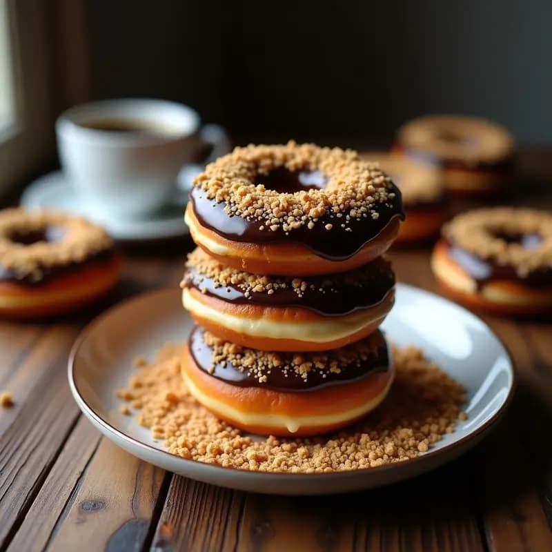 Donas Glaseadas Rellenas de Crema de Moka y Cubiertas de Galleta Triturada: Desayuno o Postre Letal