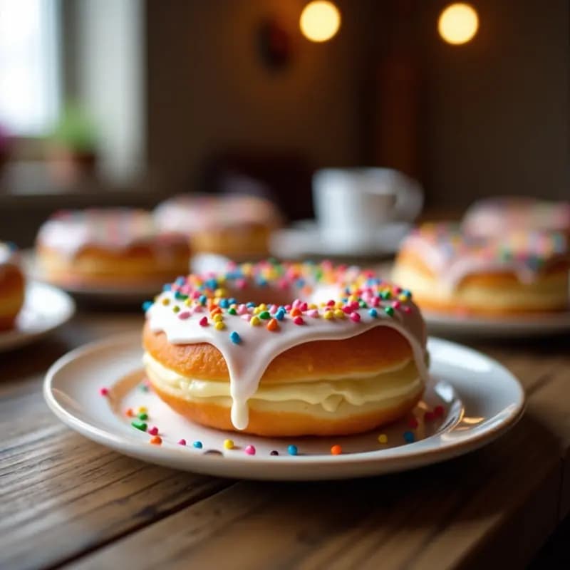 Donas Glaseadas con Sprinkles y Relleno de Crema Pastelera: Postre de Feria Casero