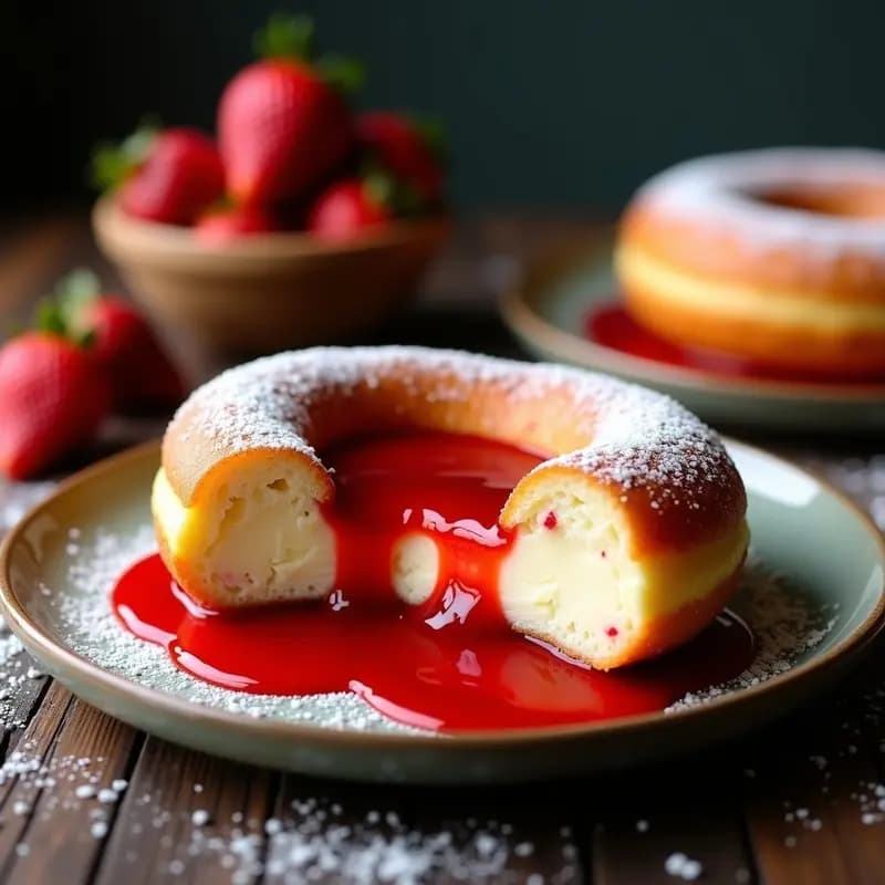 Donas Rellenas de Cheesecake y Bañadas en Salsa de Fresa: La Combinación Perfecta