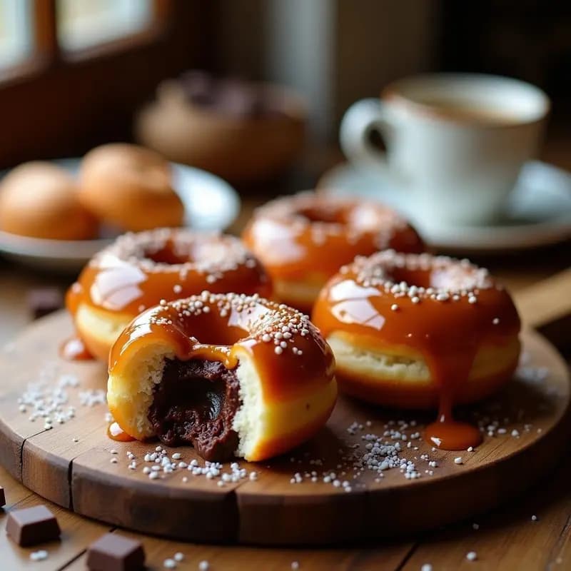 Donas Rellenas de Crema de Chocolate y Bañadas en Caramelo Salado: Desayuno o Postre para Pecar