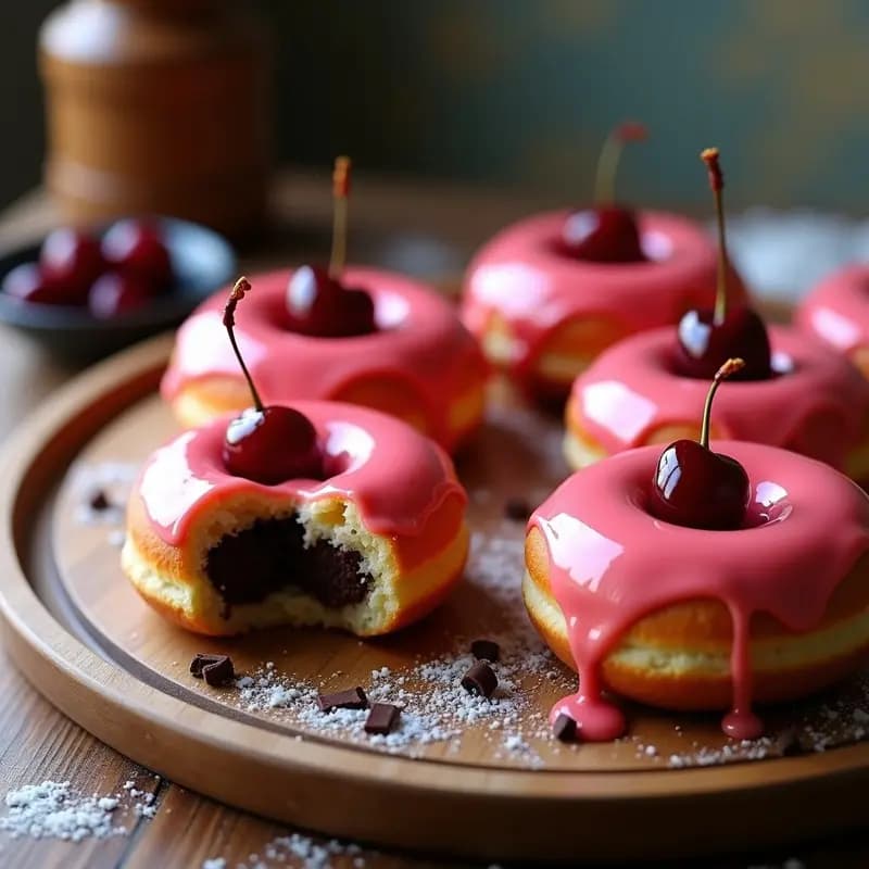 Donas Rellenas de Crema de Chocolate y topping de Cerezas: El Desayuno que Parece Postre