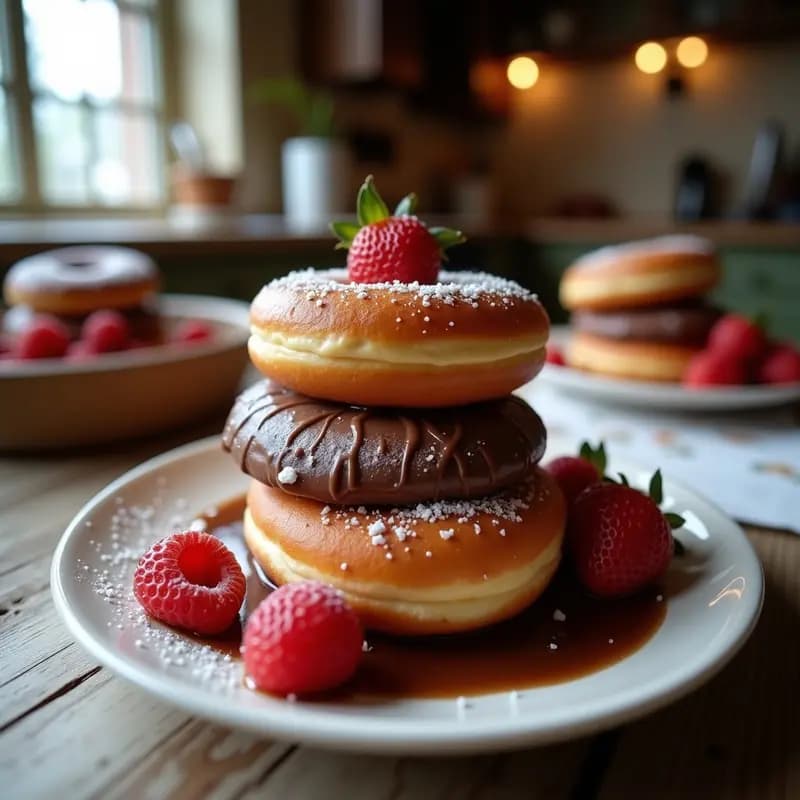 Donas Rellenas de Crema de Chocolate y Bañadas en Glaseado de Fresa: Dulce Tentación Irresistible
