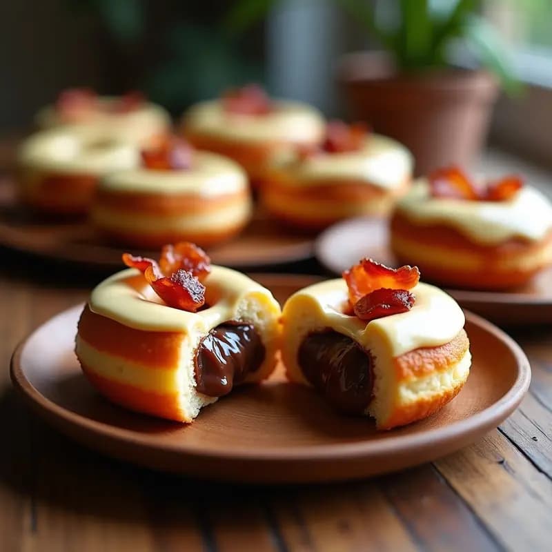 Donas Rellenas de Nutella y Bacon Ahumado con Glaseado de Queso Crema: Desayuno de Sueño