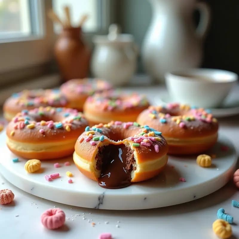 Donas Rellenas de Nutella y Espolvoreadas con Cereales de Colores: Desayuno Decadente en 15 Minutos