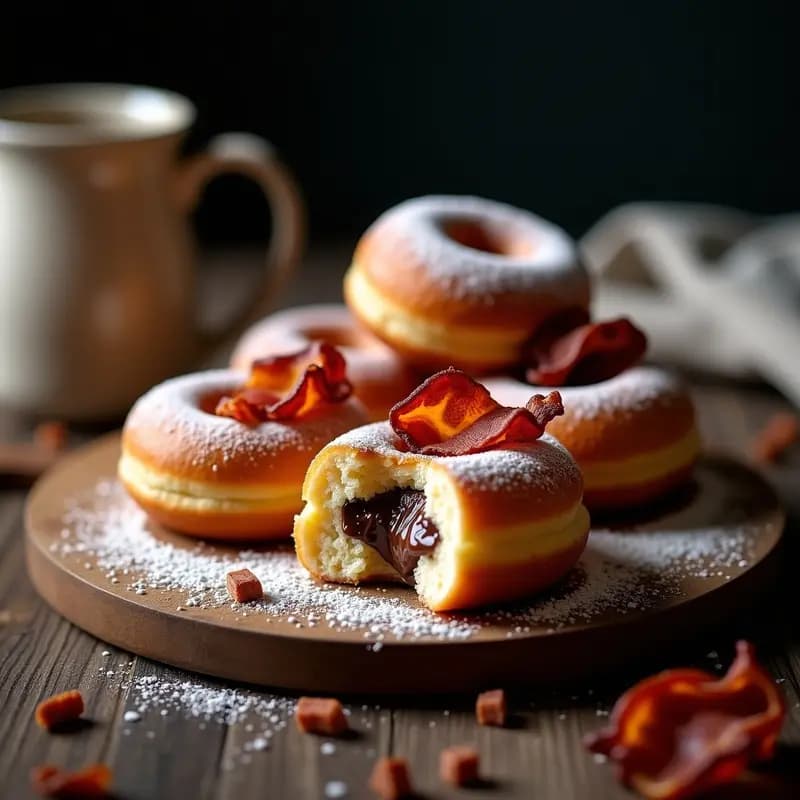 Donas Rellenas de Nutella y Crujiente de Bacon: Desayuno o Postre para Días de Pecado