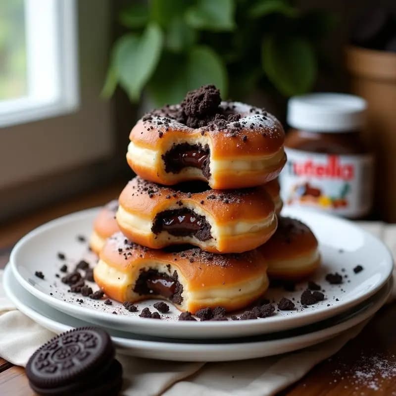 Donas Rellenas de Nutella y Espolvoreadas con Oreo Triturado: Receta para Antojos