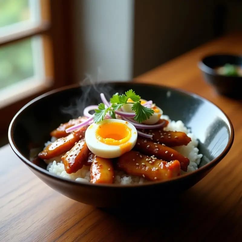 Donburi de Pollo Teriyaki y Huevo Escabechado: Receta Japonesa en 20 Minutos