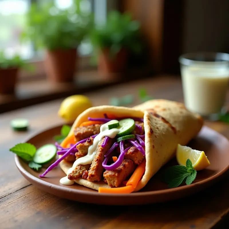 Döner Kebap Vegano con Seitán y Salsa de Ajo: Receta Turca en Pan de Pita Integral