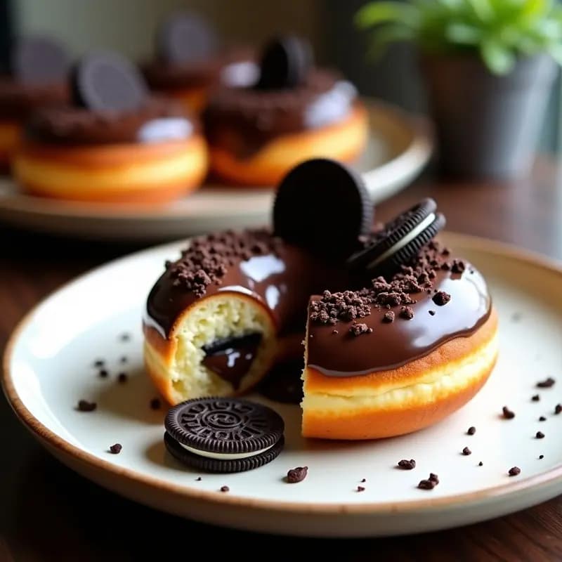 Donut de Bizcocho Rellena de Nutella y Toppings de Galleta de Chocolate: Desayuno Decadente