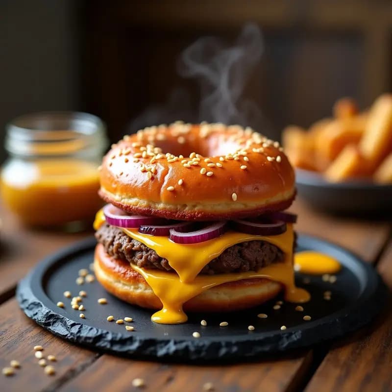 Donut Burger con Doble Carne, Queso Americano y Salsa de mostaza con miel: Receta que Combina lo Mejor de Dos Mundos