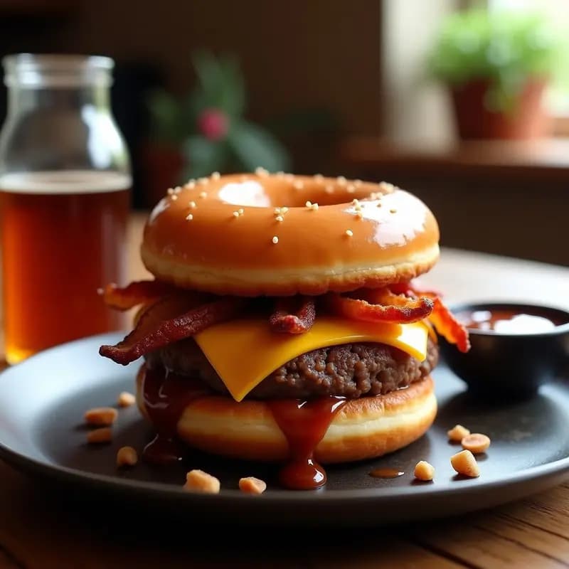 Donut burguer con Hamburguesa de Res y Queso Americano: La Combinación Prohibida que Amarás