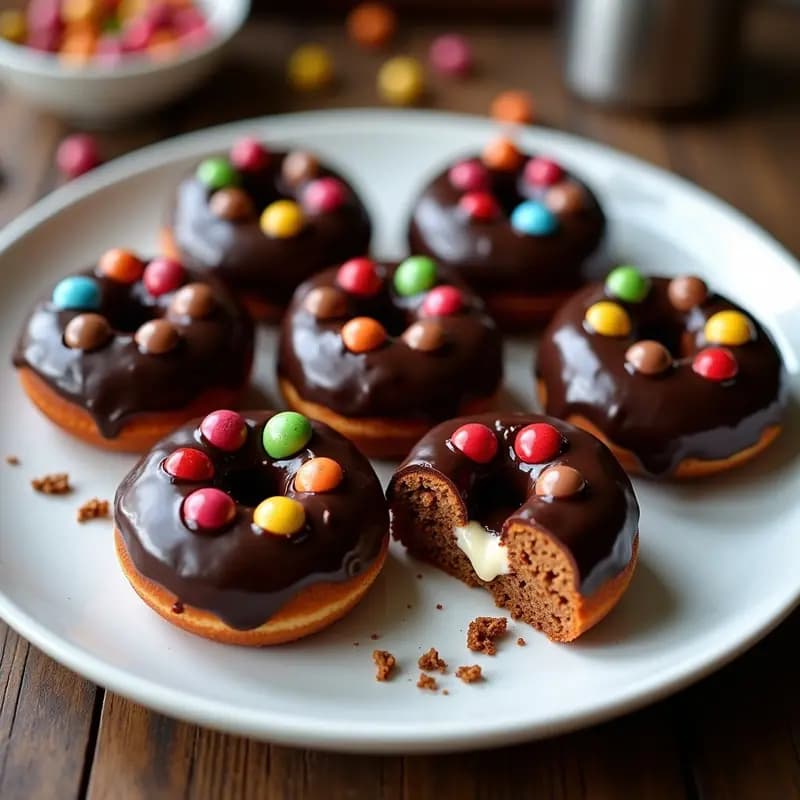 Donut de Chocolate Relleno de Crema de Avellanas y Cubierto de Lacasitos: Postre para Niños (y no tan niños)