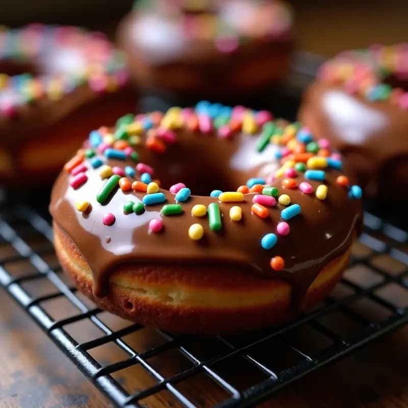 Donut de Chocolate con Glaseado de Mimbres y Sprinkles de Colores: Postre Infantil y Adictivo