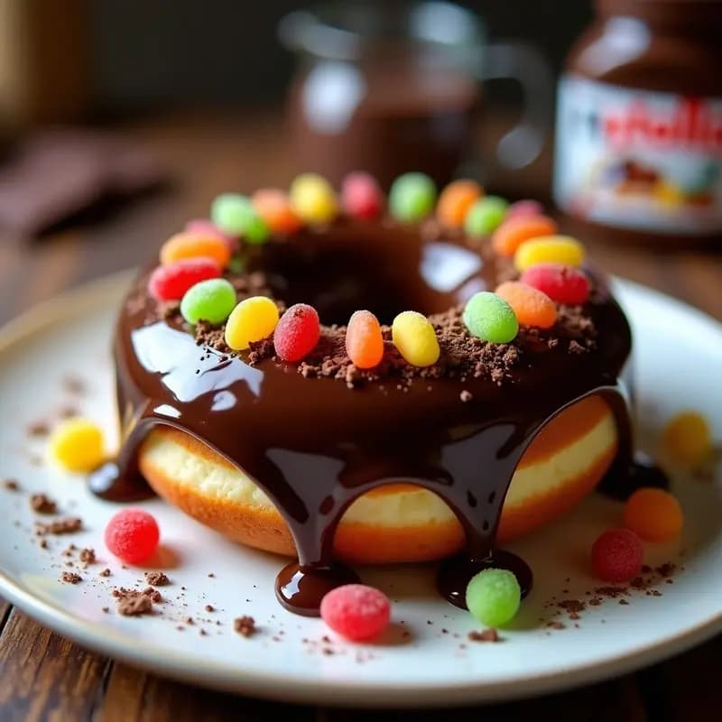 Donut de Chocolate Relleno de Nutella y Toppings de Gominolas: Desayuno de Infancia Prohibido
