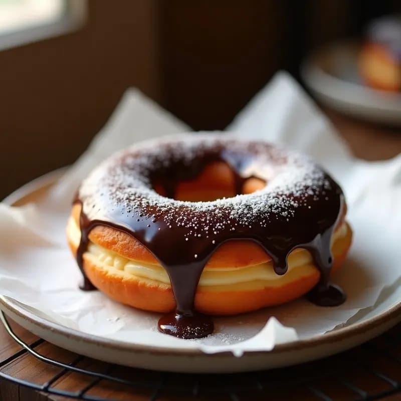 Donut de Churros Relleno de Dulce de Leche y Bañado en Chocolate Negro: Postre de Feria en Casa