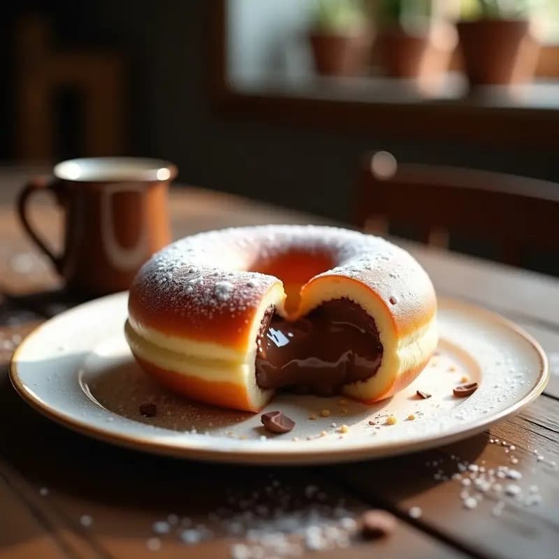 Donut Gigante Relleno de Crema de Nutella y Espolvoreado con Azúcar Glass: Desayuno de Campeón