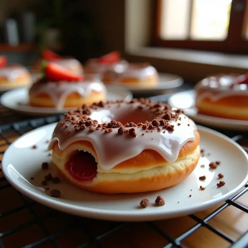 Donut Glaseado con Toppings de Galleta María Mermelada y Virutas de Chocolate: Desayuno de Campeón