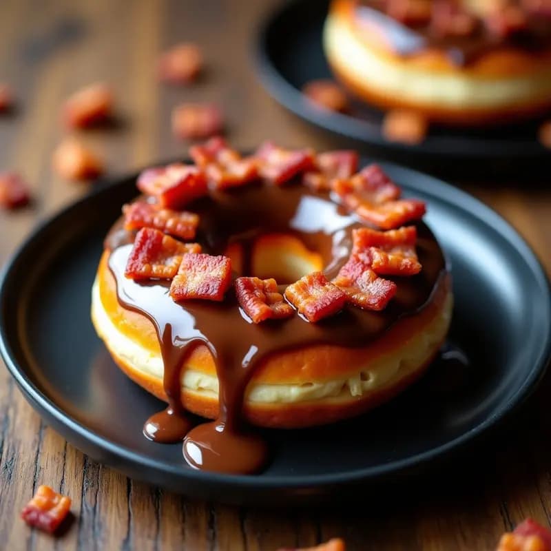 Donut Relleno de Nutella y Trozos de Bacon Crujiente con Glaseado de Caramelo Salado: Dulce y Salado Perfecto