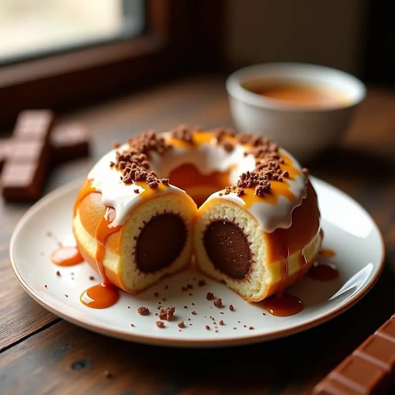 Donut Glacado Relleno de Nutella y Trozos de KitKat con Cobertura de Caramelo Salado: Postre para Diabéticos (de Felicidad)