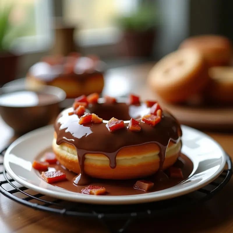 Donut Glaseado Relleno de Nutella y Tocino Crujiente: Postre Dulce-Salado para Adictos al Azúcar