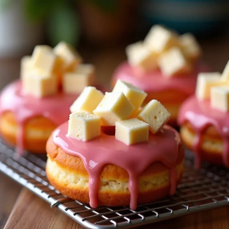 Donuts Bañados en Glaseado de Fresa y Trozos de Cheesecake: Receta de Postre Ultra Dulce
