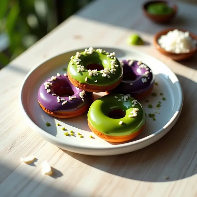 Donuts de Batata Morada con Glaseado de Matcha: Postre Sin Harina y Antioxidante