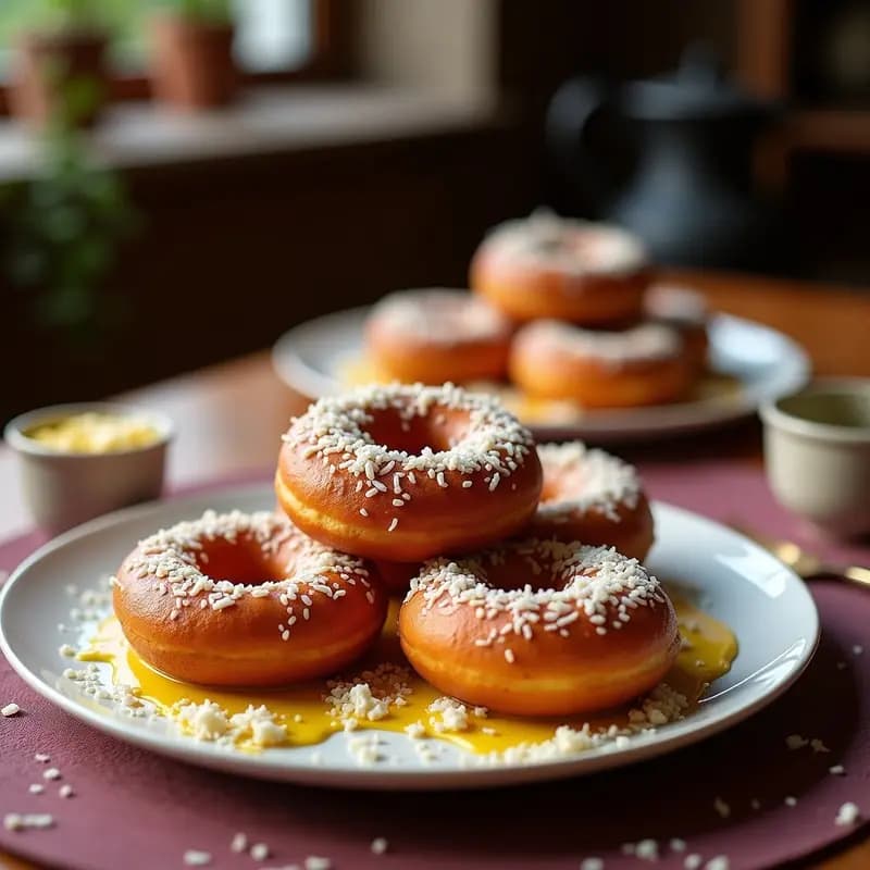 Donuts de Batata Morada con Glaseado de Túrmic y Coco Rallado: Desayuno Instagramable