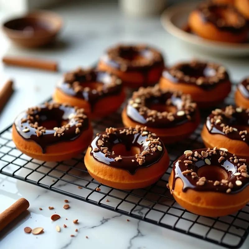 Donuts de Boniato y Canela con Glaseado de Chocolate Negro: Postre Saludable que Parece Indulgente