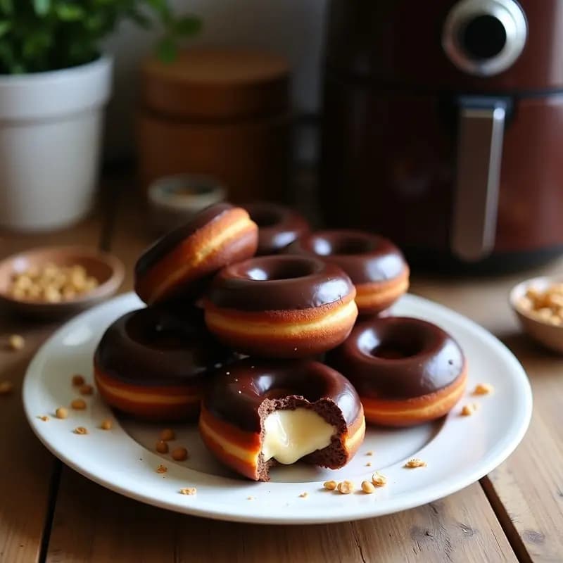 Donuts de Chocolate Rellenos de Crema de Avellanas: Postre en Airfryer Sin Horno