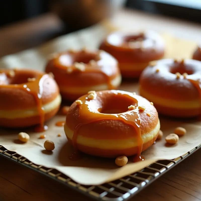 Donuts Rellenos de Crema de Cacahuete y Bañados en Sirope de Arce: Desayuno Indulgente
