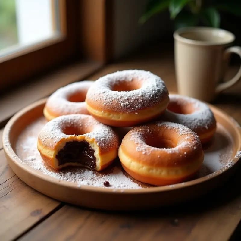 Donuts rellenos de Crema de Chocolate y Espolvoreados con Azúcar Glas: el Desayuno Soñado