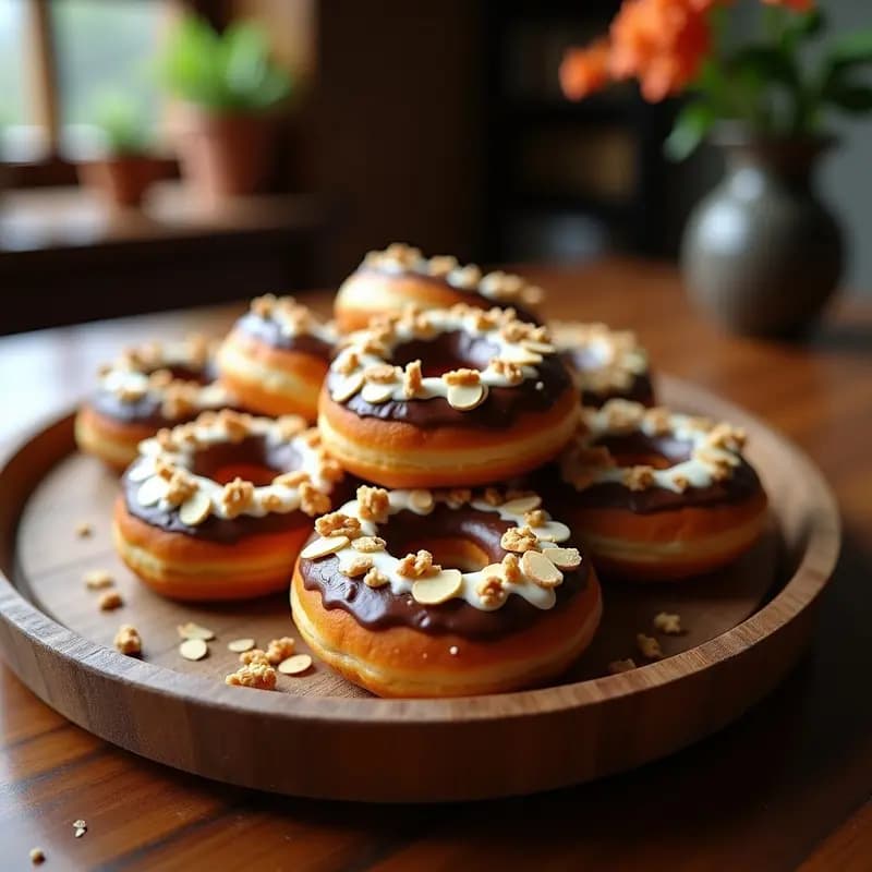Donuts Rellenos de Crema de Chocolate y Cubiertos de Queso Crema y Frutos Secos: Postre o Merienda, Tú Eliges