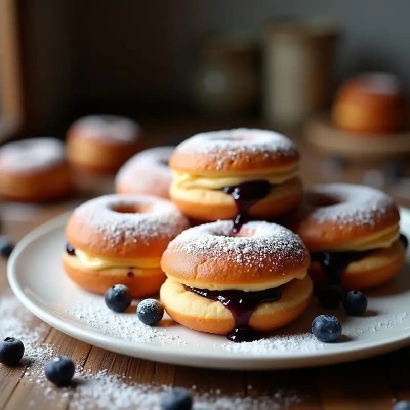 Donuts Rellenos de Crema de Queso y Mermelada de Arándanos: El Desayuno Dulce que Te Hará Feliz