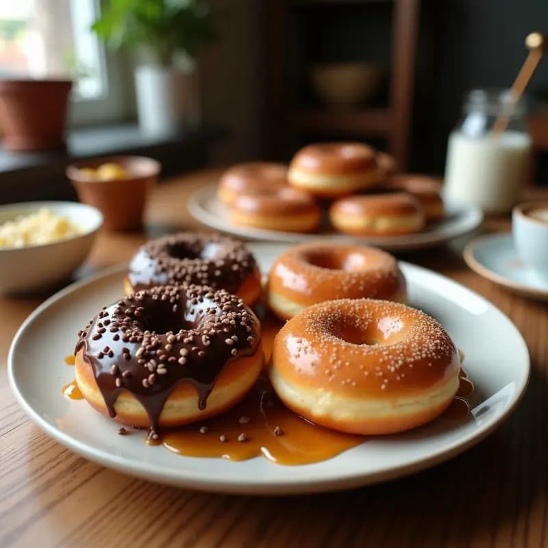 Donuts Glaseados con Toppings de Cereales, Chocolate y Caramelo: Desayuno o Merienda de Ensueño